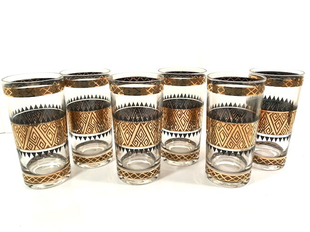 Culver Signed Mid-Century 22-Karat Gold Samoa Glasses (Set of 6)