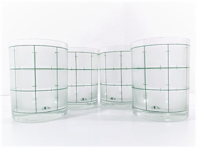 Cera Signed Frosted and Green Square Double Old Fashion Glasses (Set of 4)