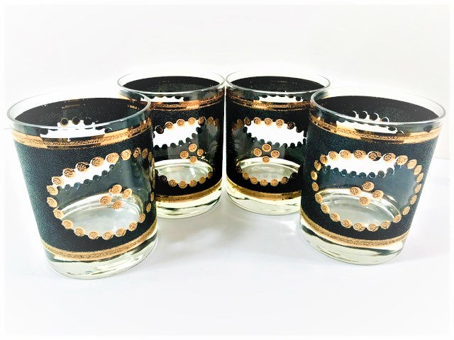 Georges Briard Signed Golden Dots Double Old Fashion Glasses (Set of 4)