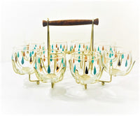 Load image into Gallery viewer, Federal Glass Mid-Century Turquoise and Gold Roly Poly 9 Piece Bar Set
