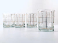 Load image into Gallery viewer, Georges Briard Signed Gold Window Panes Double Old Fashion Glasses (Set of 4)
