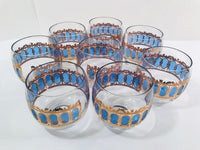 Load image into Gallery viewer, Culver Signed Mid-Century Emerald Azure Scroll Roly Poly Glasses (Set of 8)
