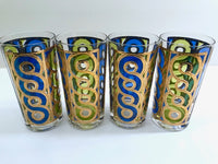 Load image into Gallery viewer, Georges Briard Signed Mid-Century Blue, Green and Gold Swirl Glasses (Set of 4)
