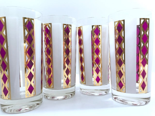 Culver Mid-Century Amethyst Gold and Frost Highball Glasses (Set of 4)