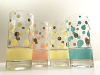 Load image into Gallery viewer, Fred Press Signed Mid-Century Yellow, Pink, Turquoise and 22-Karat Gold Bubble Glasses (Set of 4)
