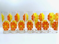 Load image into Gallery viewer, Colony Signed Retro Yellow and Orange Daisy Flower Power Tall Collins Glasses (Set of 7)
