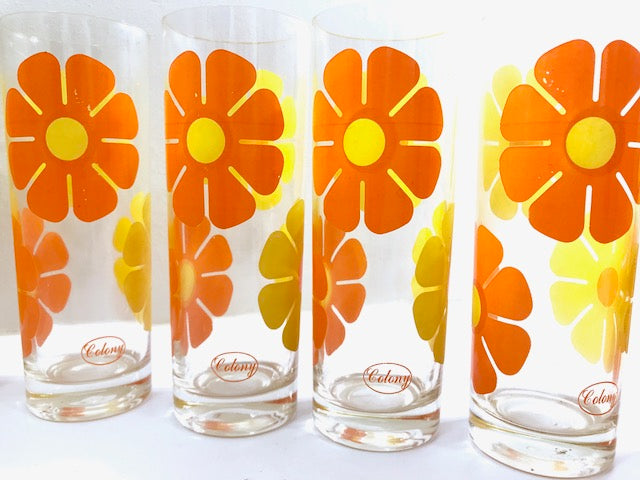 Colony Signed Retro Yellow and Orange Daisy Flower Power Tall Collins