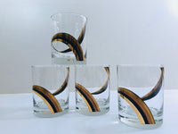 Load image into Gallery viewer, Culver Signed Black Gold and Copper Swirl Double Old Fashion Glasses (Set of 4)
