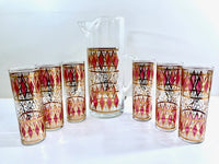 Load image into Gallery viewer, West Virginia Mid-Century Pink Diamonds with Gold Scroll 7-Piece Cocktail Bar Set
