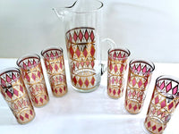Load image into Gallery viewer, West Virginia Mid-Century Pink Diamonds with Gold Scroll 7-Piece Cocktail Bar Set
