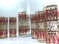 Load image into Gallery viewer, West Virginia Mid-Century Pink Diamonds with Gold Scroll 7-Piece Cocktail Bar Set
