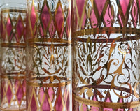 Load image into Gallery viewer, West Virginia Mid-Century Pink Diamonds with Gold Scroll 7-Piece Cocktail Bar Set
