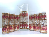 Load image into Gallery viewer, West Virginia Mid-Century Pink Diamonds with Gold Scroll 7-Piece Cocktail Bar Set
