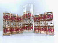Load image into Gallery viewer, West Virginia Mid-Century Pink Diamonds with Gold Scroll 7-Piece Cocktail Bar Set

