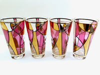Load image into Gallery viewer, Ned Harris Signed Mid-Century Pink and Purple Abstract Glasses (Set of 4)
