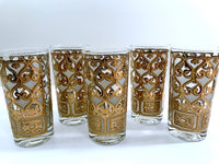 Load image into Gallery viewer, Georges Briard Signed Mid-Century Golden Filigree Glasses (Set of 5)
