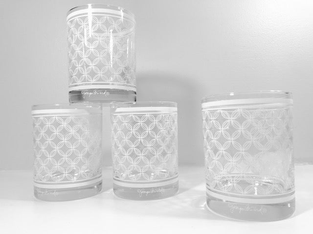 Georges Briard Signed Mid-Century White Lattice Double Old Fashion Glasses (Set of 4)