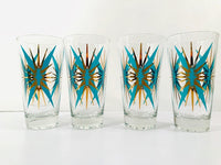 Load image into Gallery viewer, Federal Glass Inca Mid-Century Atomic Turquoise and 22-Karat Gold Starburst Glasses (Set of 4)
