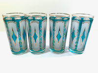 Load image into Gallery viewer, Libbey Mid-Century Emerald Blue &amp; 22-Karat Gold Diamond Glasses (Set of 4)
