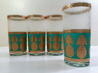 Load image into Gallery viewer, Culver Signed Mid-Century Gold and Turquoise Pineapple Glasses (Set of 4)
