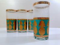 Load image into Gallery viewer, Culver Signed Mid-Century Gold and Turquoise Pineapple Glasses (Set of 4)
