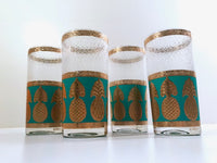 Load image into Gallery viewer, Culver Signed Mid-Century Gold and Turquoise Pineapple Glasses (Set of 4)
