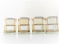 Load image into Gallery viewer, Georges Briard Signed Golden Frosted Square Double Old Fashion Glasses (Set of 4)
