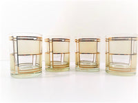 Load image into Gallery viewer, Georges Briard Signed Golden Frosted Square Double Old Fashion Glasses (Set of 4)
