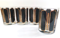 Load image into Gallery viewer, Georges Briard Signed Mid-Century Black and Gold Double Old Fashion Glasses (Set of 4)
