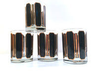 Load image into Gallery viewer, Georges Briard Signed Mid-Century Black and Gold Double Old Fashion Glasses (Set of 4)
