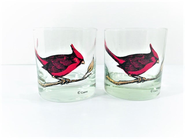 Couroc Signed Mid-Century Red Cardinal Old Fashion Glasses (Set of 2)