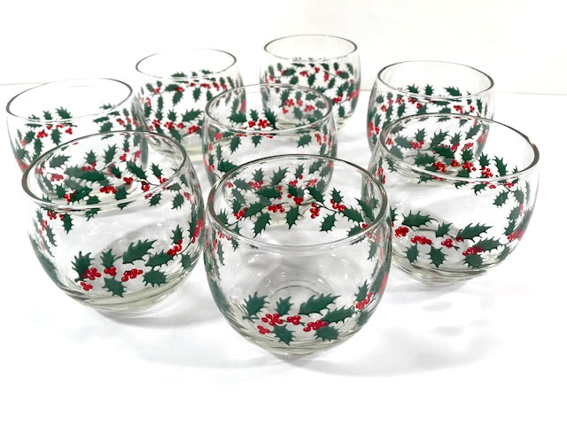 Rubel Vintage Holly and Berry Roly Poly Glasses (Set of 8)