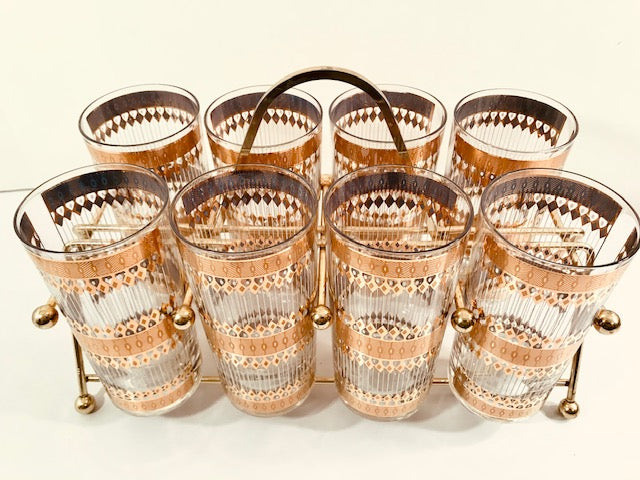 RSVD Vintage Culver Tri Band Highball Glasses Matching Set Of store 4- 22k Gold MCM