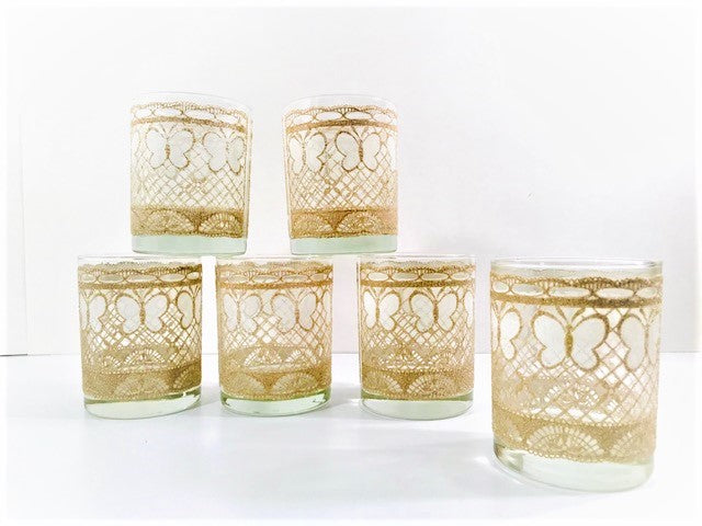 Georges Briard Signed Antique Lace Double Old Fashion Glasses (Set of 6)