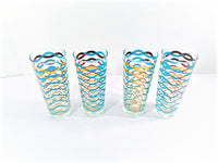 Load image into Gallery viewer, Anchor Hocking Rippling Ribbons Mid-Century 22-Karat Gold and Aqua Tall Collins Glasses (Set of 4)
