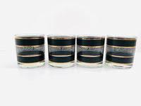 Load image into Gallery viewer, Georges Briard Mid-Century Gold and Black Bands Netting Glasses (Set of 4)
