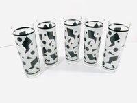 Load image into Gallery viewer, Georges Briard Signed Jazz Black and White Abstract Tall Collins Glasses (Set of 5)
