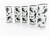 Load image into Gallery viewer, Georges Briard Signed Jazz Black and White Abstract Tall Collins Glasses (Set of 5)

