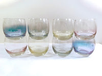 Load image into Gallery viewer, Federal Glass Mid-Century Pastel Somewhere Over the Rainbow Roly Poly Bar Set (8 Glasses with Carrier)
