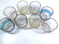 Load image into Gallery viewer, Federal Glass Mid-Century Pastel Somewhere Over the Rainbow Roly Poly Bar Set (8 Glasses with Carrier)

