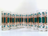 Load image into Gallery viewer, Mid-Century Green, Turquoise and 22-Karat Gold Highball Glasses (Set of 6)
