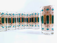 Load image into Gallery viewer, Mid-Century Green, Turquoise and 22-Karat Gold Highball Glasses (Set of 6)

