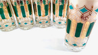 Load image into Gallery viewer, Mid-Century Green, Turquoise and 22-Karat Gold Highball Glasses (Set of 6)

