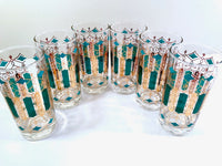 Load image into Gallery viewer, Mid-Century Green, Turquoise and 22-Karat Gold Highball Glasses (Set of 6)
