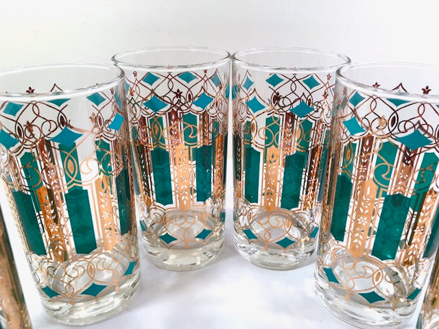 Colony highball glasses- gilt ‘carousel horses’ pattern (turquoise interior)- store 1960s