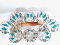 Load image into Gallery viewer, Libbey Mid-Century Emerald Blue and 22-Karat Gold Diamond Pilsner Glasses With Atomic Carrier (Set of 8)
