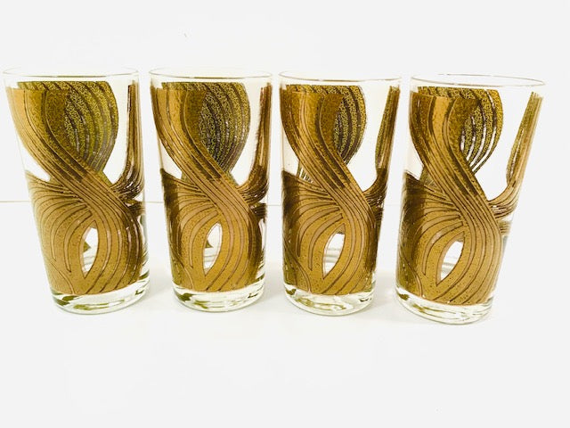 Pasinski Signed Mid-Century Golden Twist Highball Glasses (Set of 4)