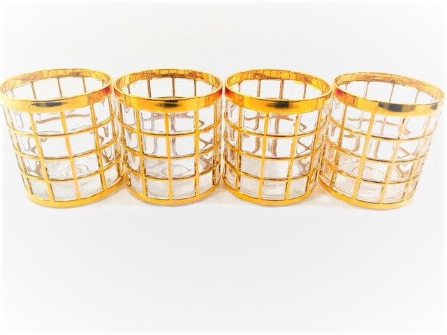 Imperial Glass Company – Tori De Oro 22-Karat Gold Double Old Fashion Mid-Century Glasses (Set of 4)