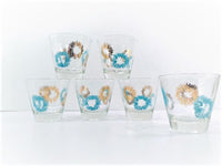Load image into Gallery viewer, Mid-Century Gold and Turquoise Atomic Burst Glasses (Set of 6)
