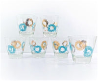 Load image into Gallery viewer, Mid-Century Gold and Turquoise Atomic Burst Glasses (Set of 6)
